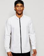 Asos White Shirt With Zip Through Front In Regular Fit - White