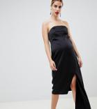 Asos Design Maternity Bandeau Satin Midi Dress-black