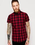 Asos Shirt In Short Sleeve With Buffalo Plaid - Red