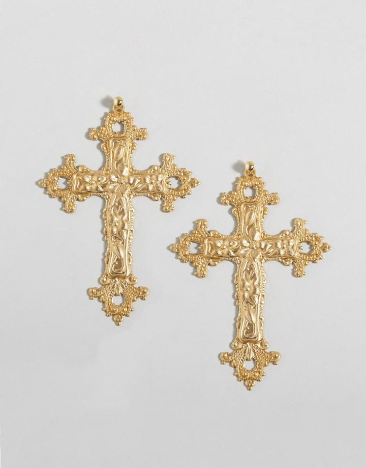 Rock N Rose Halloween Gabrielle Baroque Cross Earrings - Gold