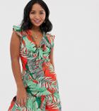 Parisian Petite Tie Front Dress In Tropical Floral Print-multi
