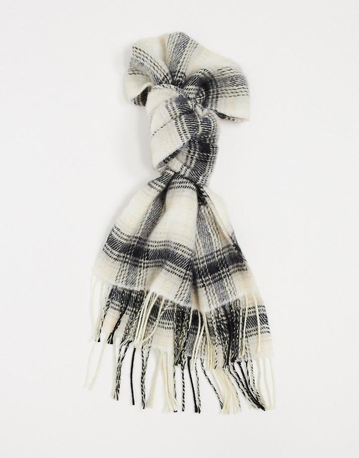 River Island Check Knit Scarf In Black And Cream-white