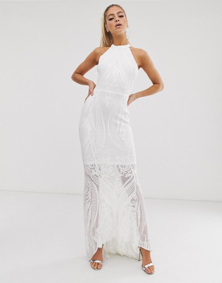 Club L London Sequin Cut Away Maxi Dress - White