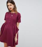 Asos Design Maternity Mini Smock Dress With Pockets And Button Front - Red