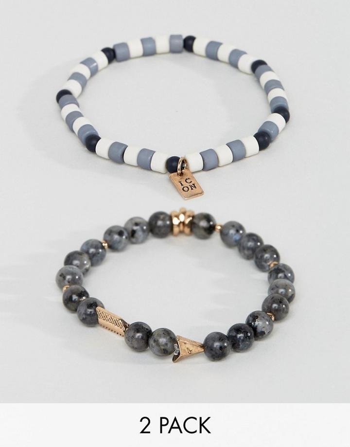 Icon Brand Gray Beaded Bracelet In 2 Pack - Gray