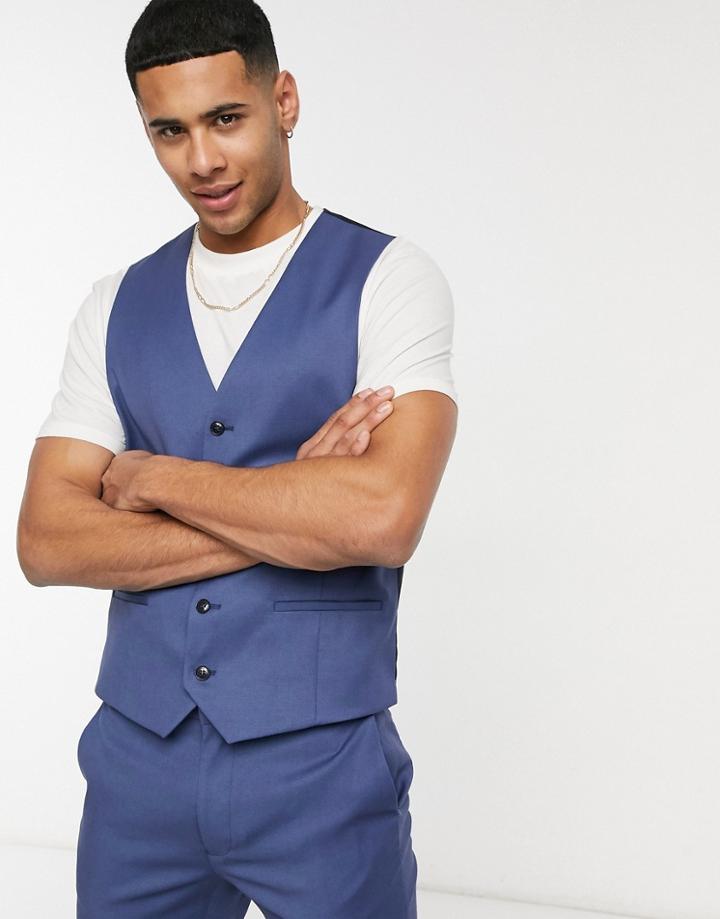 Topman Skinny Suit Vest In Blue-blues