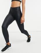 Nike Training One Textured Faux Leather 7/8 Leggings In Black