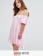 Asos Petite Off Shoulder Dress In Deckchair Stripe - Multi