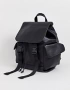 River Island Double Buckle Backpack In Black Pu