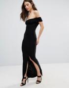 Club L Bardot Split Slinky Maxi Dress - Black
