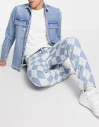 Liquor N Poker Straight Leg Jeans In Blue Denim With Diamond Print
