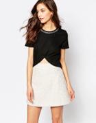 Madam Rage Split Front Crop Top With Embellished Trim - Black