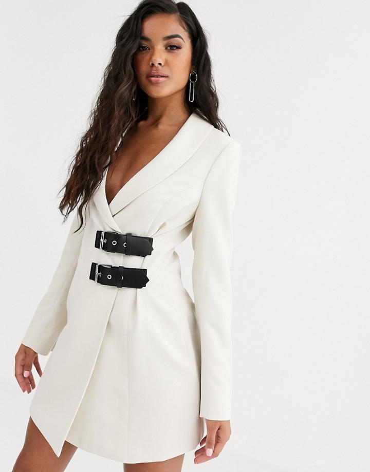 4th + Reckless Buckle Detail Blazer Dress In Cream