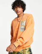 Mennace Sweatshirt In Orange With Varsity Print