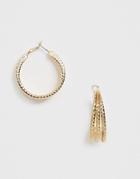 Asos Design Hoop Earrings In Triple Row Faceted Design In Gold Tone - Gold