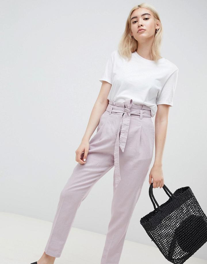 Asos Design Tailored Casual Tie Waist Linen Peg Pants - Gray