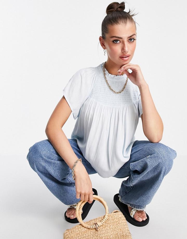 Y.a.s Shirred Blouse In Pale Blue-blues
