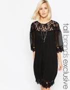 Vero Moda Tall Crochet Detail Dress - Black