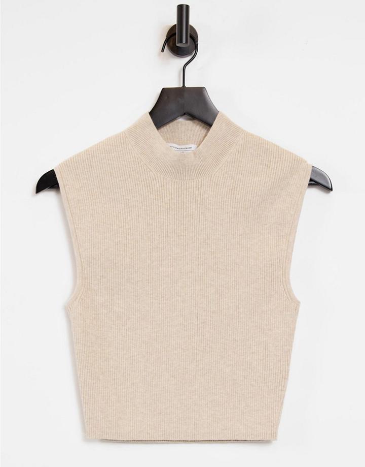 & Other Stories Cotton Knit Ribbed Top In Beige - Part Of A Set-neutral