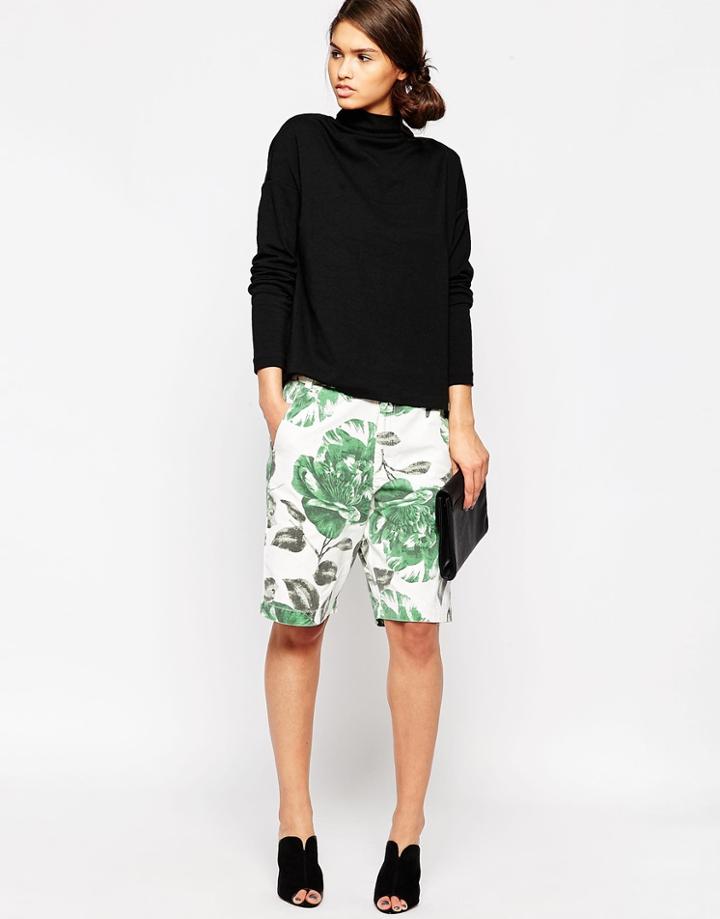 Ganni Huntington Canvas Green Floral Shorts - Juniper Flower