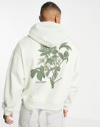 Asos Design Oversized Hoodie In Light Green With Contrast Ribbed Panels And Floral Back Graphic-neutral