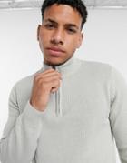 Brave Soul 100% Cotton Half Zip Funnel Neck Knit-gray