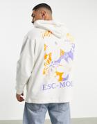 Asos Design Oversized Hoodie In White With Large Floral Back Print
