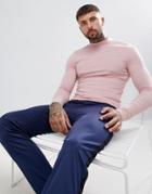 Asos Design Muscle Fit Long Sleeve T-shirt With Turtleneck In Pink - Pink