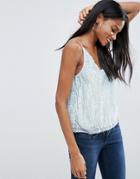 Asos Sequin Cami Top With Raw Edge Detail - Blue