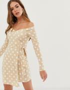In The Style Billie Faiers Wrap Bardot Polka Dot Dress - Multi