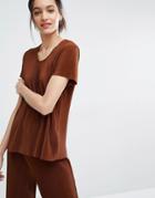 Just Female Quint T- Shirt In Plisse Pleat Fabic - Brown