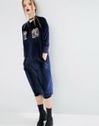 Asos Velvet Bomber Dress With Tiger Embroidery - Navy