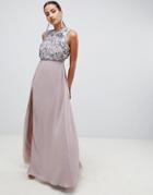 Asos Design Maxi Dress With Crop Top Embellishment - Pink