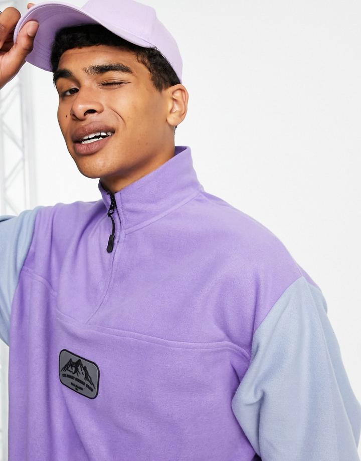 Asos Design Oversized Polar Fleece Half Zip Sweatshirt With Color Block Sleeves-multi
