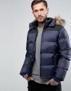 Schott Quilted Padded Jacket With Detachable Hood - Navy
