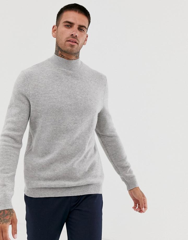 Asos Design Lambswool Turtleneck Sweater In Light Gray