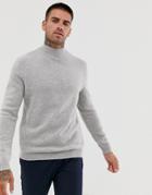 Asos Design Lambswool Turtleneck Sweater In Light Gray