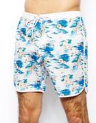 Asos Swim Short In Mid Length With Floral Print - White