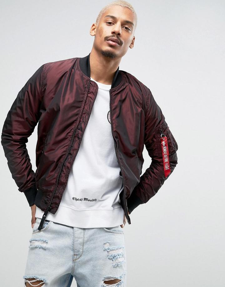 Alpha Industries Ma1 Oridium Bomber Jacket Slim Fit In Burgundy - Red