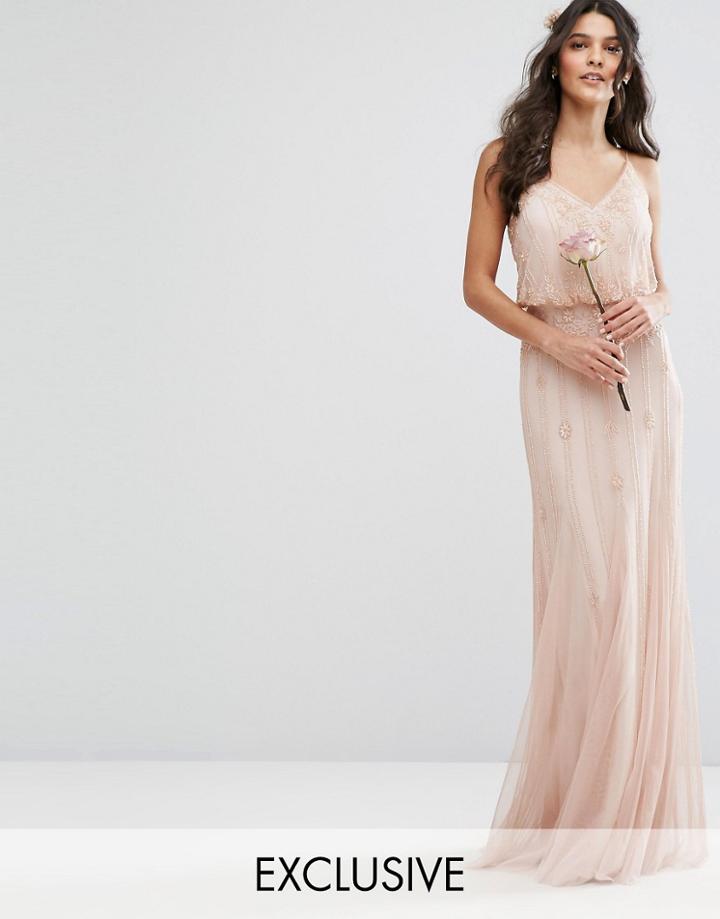 Amelia Rose Embellished Overlay Maxi Dress With Mesh Insert Skirt - Pink
