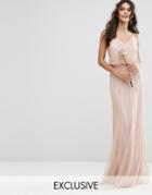Amelia Rose Embellished Overlay Maxi Dress With Mesh Insert Skirt - Pink