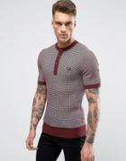 Fred Perry Reissues Sweater Short Sleeve Two Color Texture Knit Grandad In Maroon/navy - Red