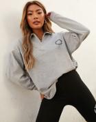 Asos Weekend Collective Polo Sweatshirt With Half-zip And Logo-grey