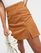 Asos Design Textured Side Split Mini Skirt In Brown