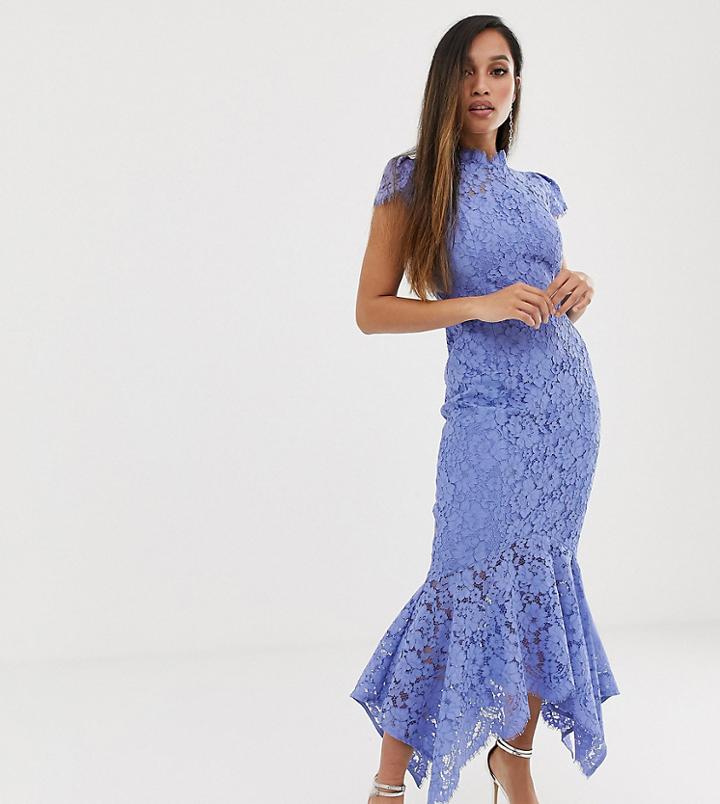Forever New Petite Lace Maxi Dress With Fishtail Hem In Blue - Blue