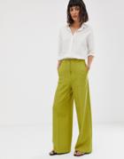 Asos Design Clean High Waist Wide Leg Pants With Pocket Detail - Green
