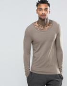 Asos Extreme Muscle Long Sleeve T-shirt With Scoop Neck In Beige - Brown