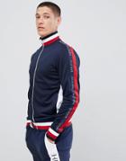 Tommy Hilfiger Sports Capsule Full Zip Track Top Icon Stripe Trim And Side Taped Logo In Navy Marl - Navy