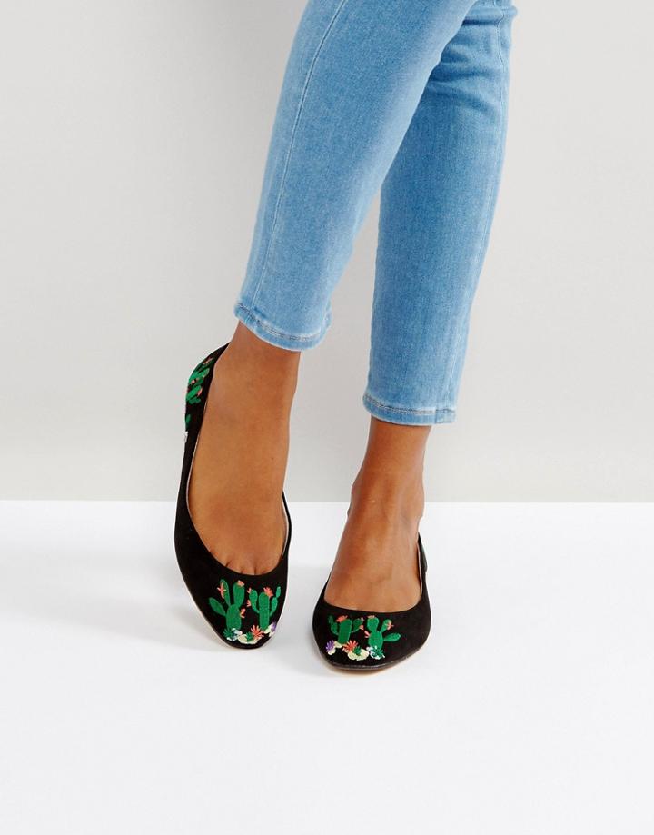 Asos Little Cactus Embroidered Ballet Flats - Black