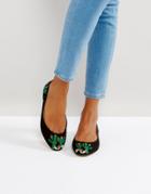 Asos Little Cactus Embroidered Ballet Flats - Black